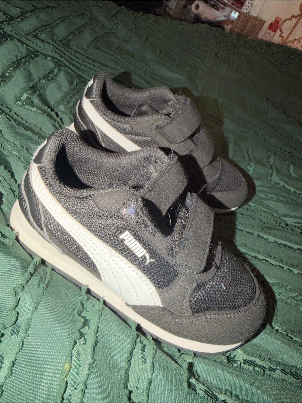 Puma Kids' Black & White Velcro Athletic Sneakers